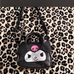 Kuromi Black Crossbody Satchel Bag with Pink Skull